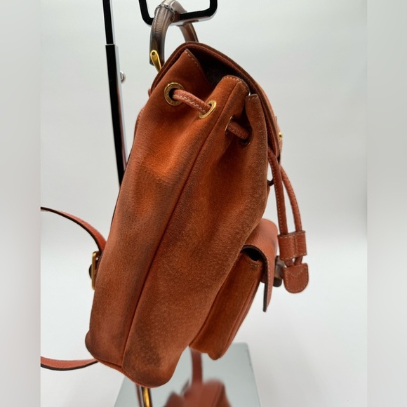 Gucci-Authentic-Vintage - Bamboo Backpack Purse Suede Leather Orange - Picture 4 of 16